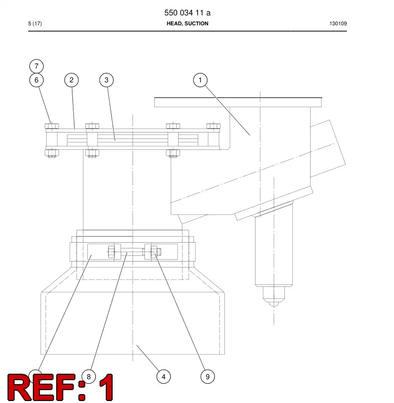 55003401 550 034 01 Head, Suction - Sandvik Technical Drawing
