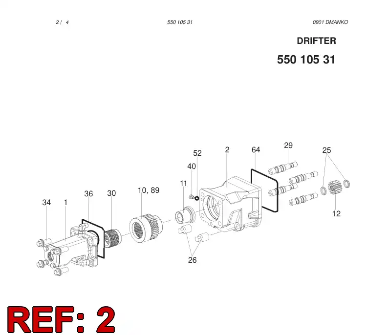55003460 550 034 60 GEARBOX - Sandvik Technical Drawing