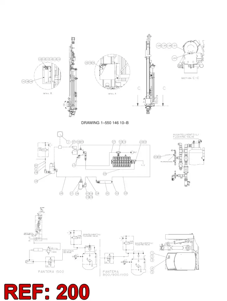 55003650 550 036 50 HYDRAULIC HOSE ASSEMBLY - Sandvik Technical Drawing