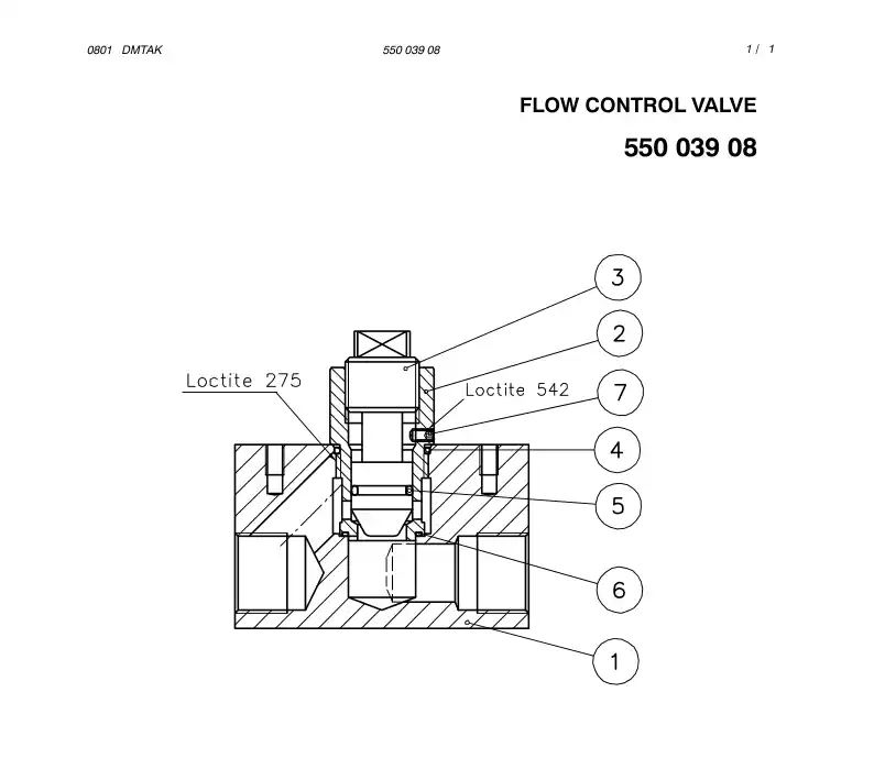 55003908 550 039 08 FLOW CONTROL VALVE - Sandvik Technical Drawing