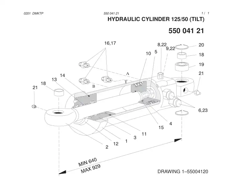 55004121 550 041 21 HYDRAULIC CYLINDER - Sandvik Technical Drawing