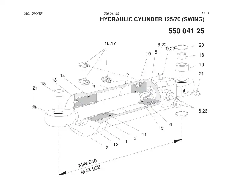 55004125 550 041 25 HYDRAULIC CYLINDER - Sandvik Technical Drawing