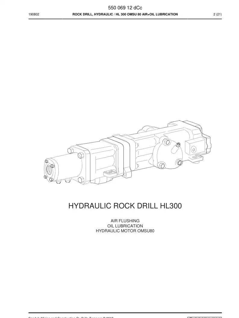 55006912d 550 069 12d Rock Drill, Hydraulic - Sandvik Technical Drawing