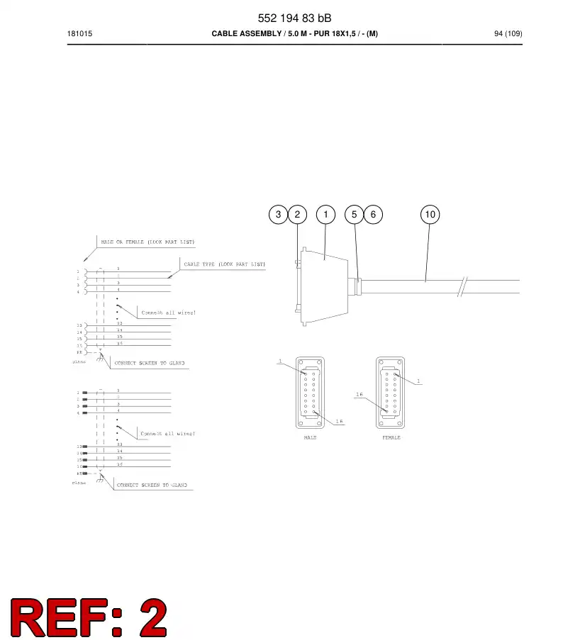 55007855 550 078 55 Connector Plug, Cable - Sandvik Technical Drawing