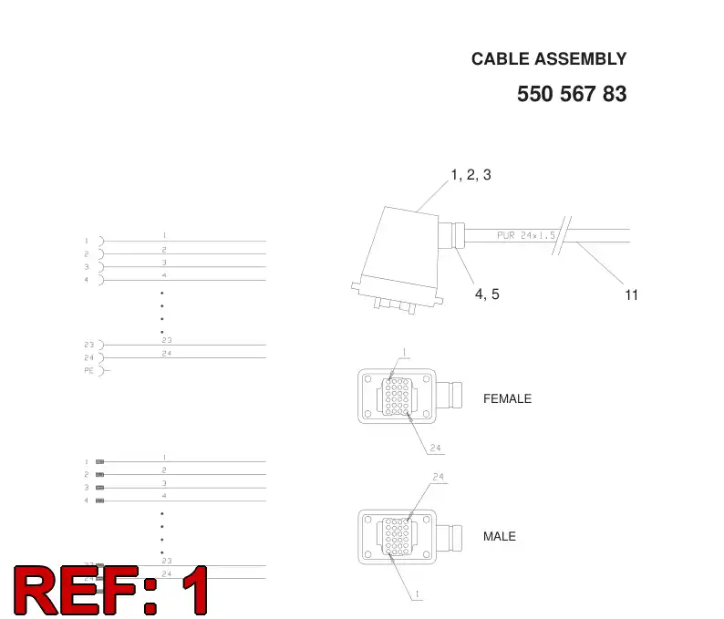 55007878 550 078 78 ENCHUFE DE CONECTOR, CABLE - Sandvik Technical Drawing