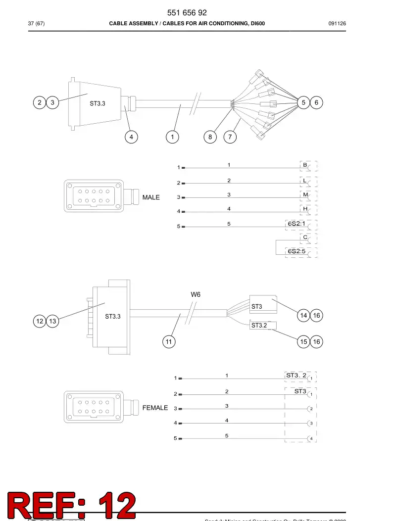 55007929 550 079 29 Cable plug connector - Sandvik Technical Drawing