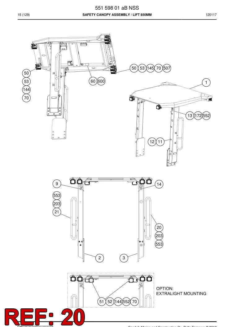 55007945a 550 079 45a Railing - Sandvik Technical Drawing