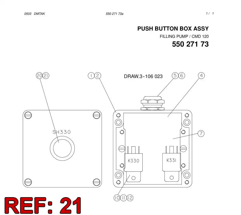 55008033 550 080 33 ILLUMINATED PUSH BUTTON - Sandvik Technical Drawing