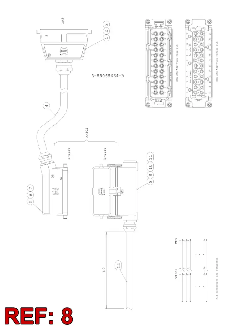 55008168 550 081 68 Connector Plug, Cable - Sandvik Technical Drawing