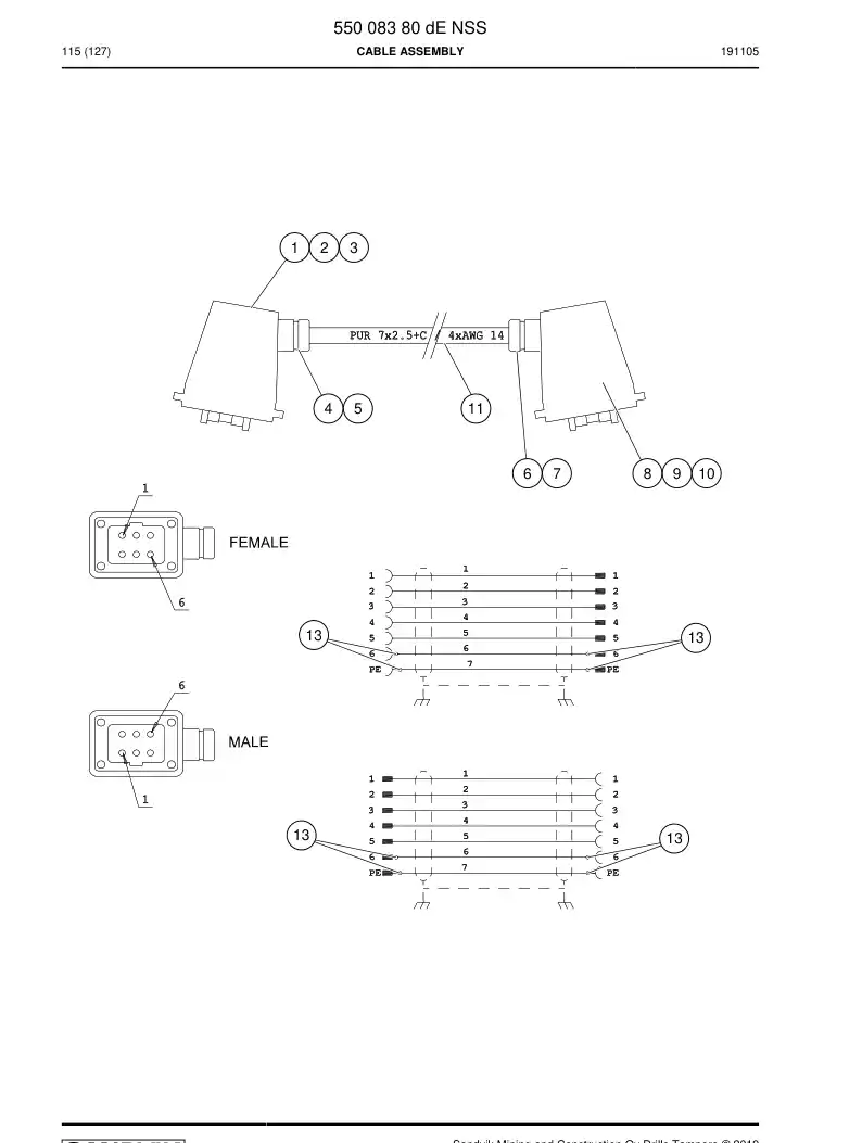 55008380d 550 083 80d Cable Assembly - Sandvik Technical Drawing