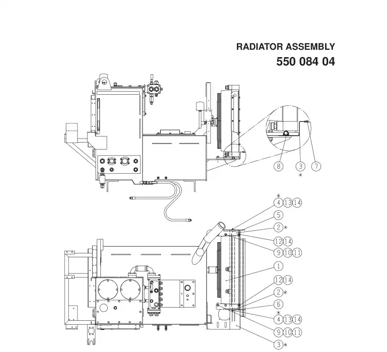 55008404dA 550 084 04dA RADIATOR ASSEMBLY - Sandvik Technical Drawing