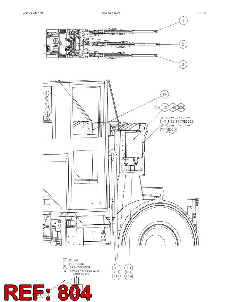 55008593 550 085 93 HYDR.HOSES/PRESSURE TRANSDUSER - Sandvik Technical Drawing