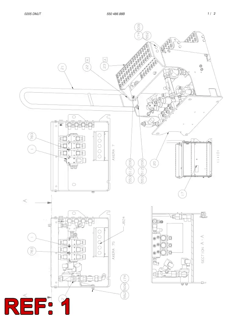 55008852 550 088 52 CARRIER VALVE ASSY 4-BLOCKS - Sandvik Technical Drawing