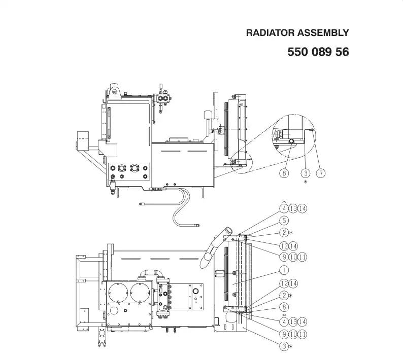 55008956dA 550 089 56dA RADIATOR ASSY - Sandvik Technical Drawing