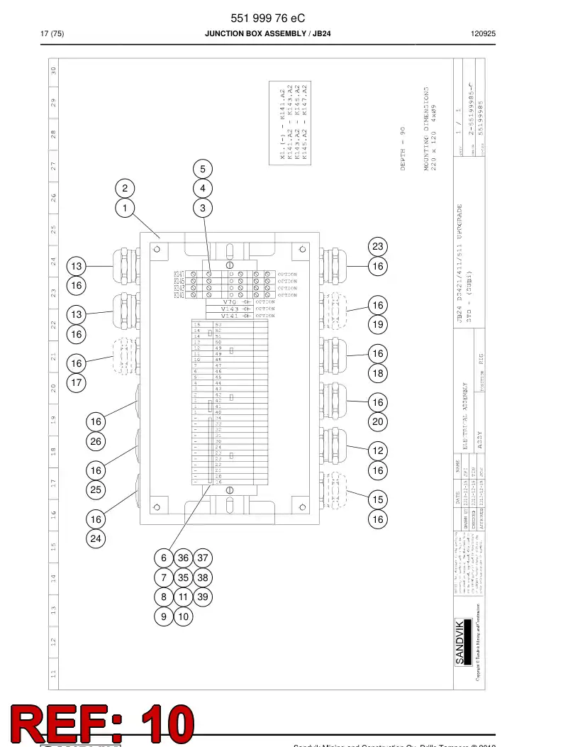 55010242a 550 102 42a Terminal strip accessory - Sandvik Technical Drawing
