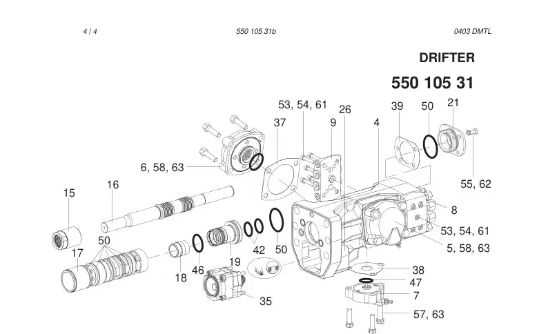 55010531 550 105 31 HYDRAULIC ROCK DRILL HLX 5 T - Sandvik Technical Drawing