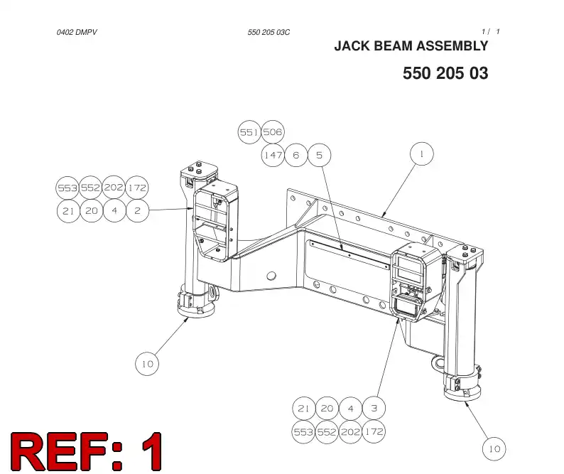 55010786 550 107 86 JACK BEAM - Sandvik Technical Drawing