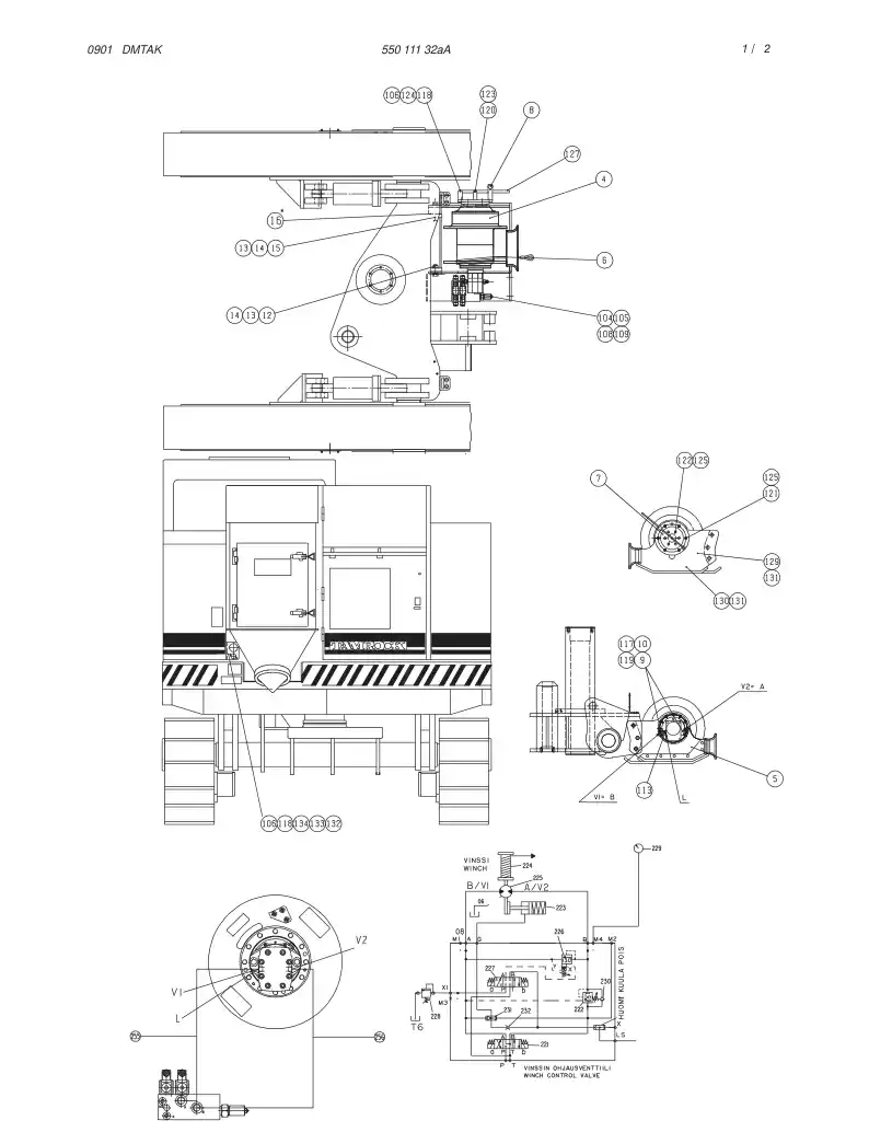 55011132aA 550 111 32aA WINCH+AUTOMATIC ROPE TENS. SYS - Sandvik Technical Drawing