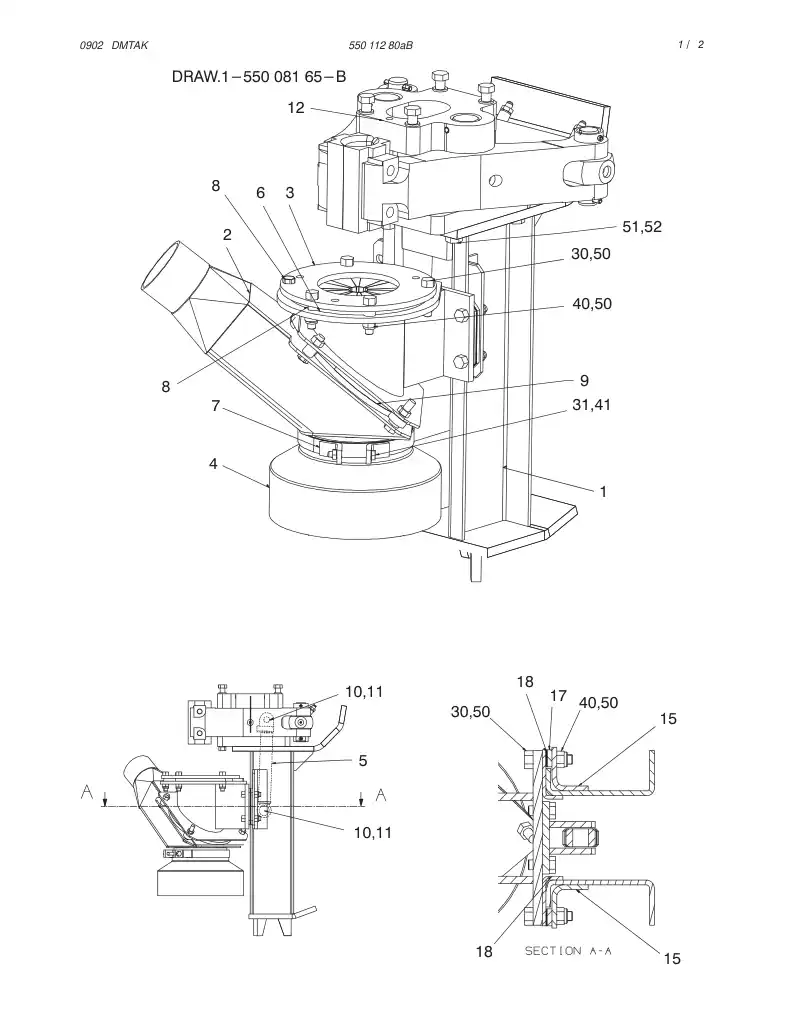 55011280aB 550 112 80aB MOVEABLE SUCTION HEAD - Sandvik Technical Drawing