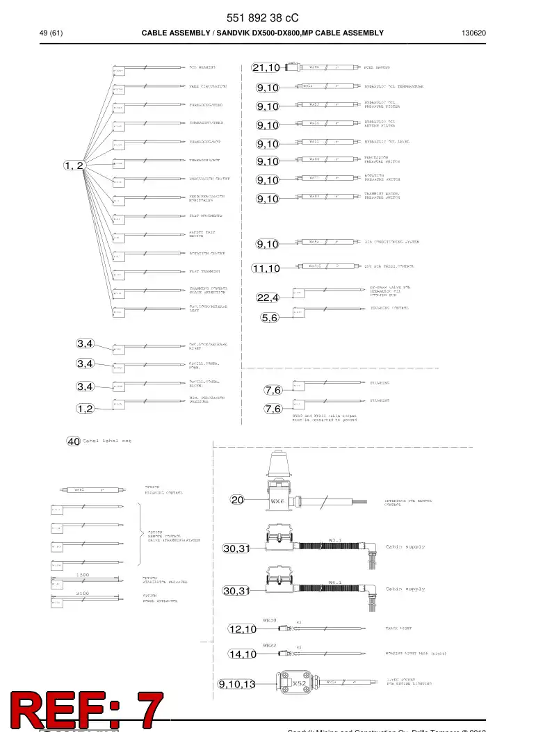 55011297g 550 112 97g Cable, Pre-Wired Plug - Sandvik Technical Drawing