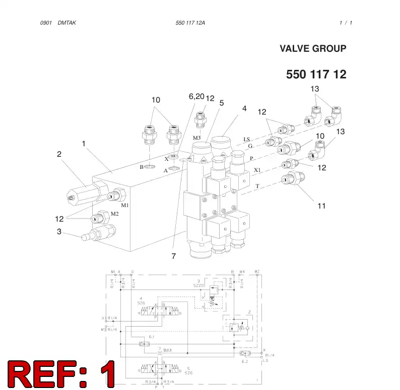 55011719 550 117 19 VALVE GROUP ASSEMBLY FOR WINCH - Sandvik Technical Drawing