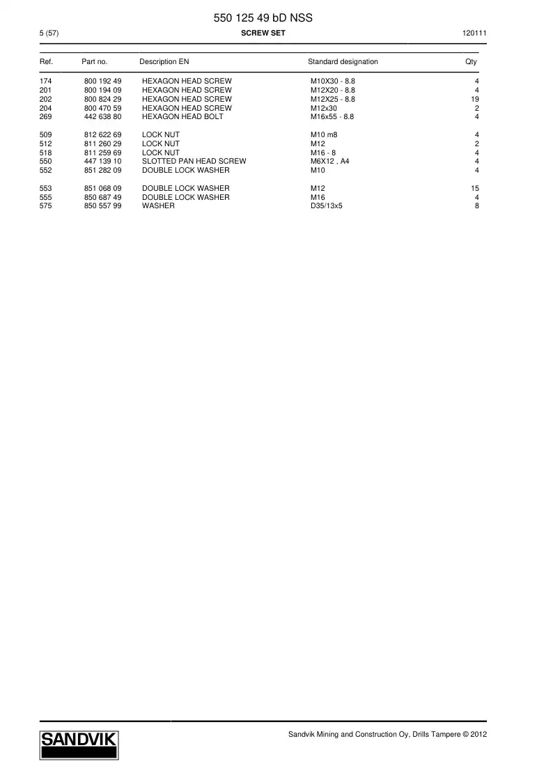 55012549b 550 125 49b Screw set - Sandvik Technical Drawing