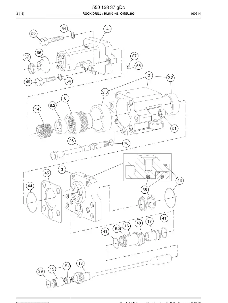 55012837d 550 128 37d ROCK DRILL - Sandvik Technical Drawing