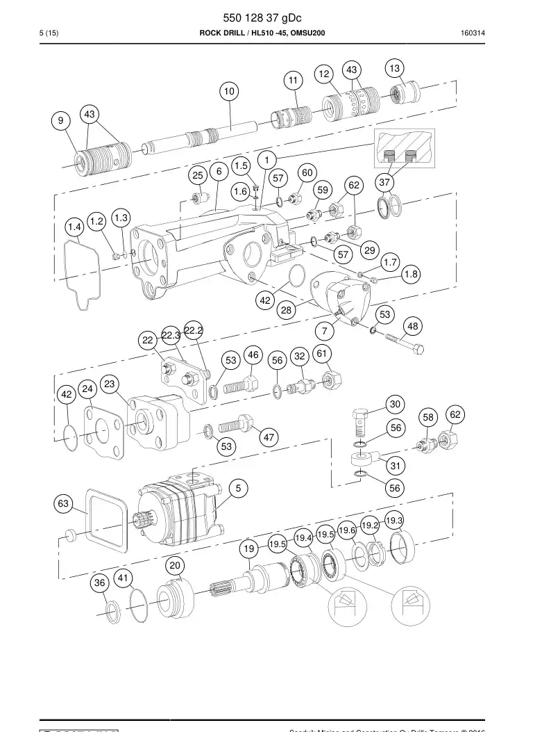 55012837e 550 128 37e ROCK DRILL - Sandvik Technical Drawing