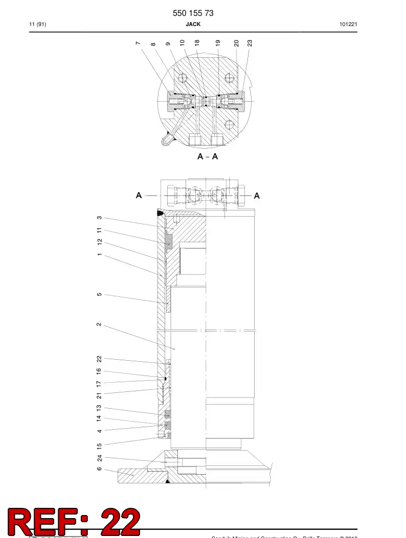 55013019 550 130 19 Back up ring - Sandvik Technical Drawing