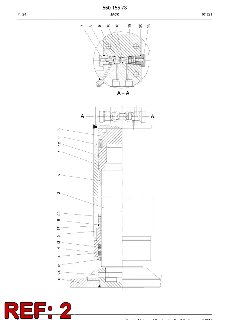 55013035 550 130 35 PISTON rod - Sandvik Technical Drawing