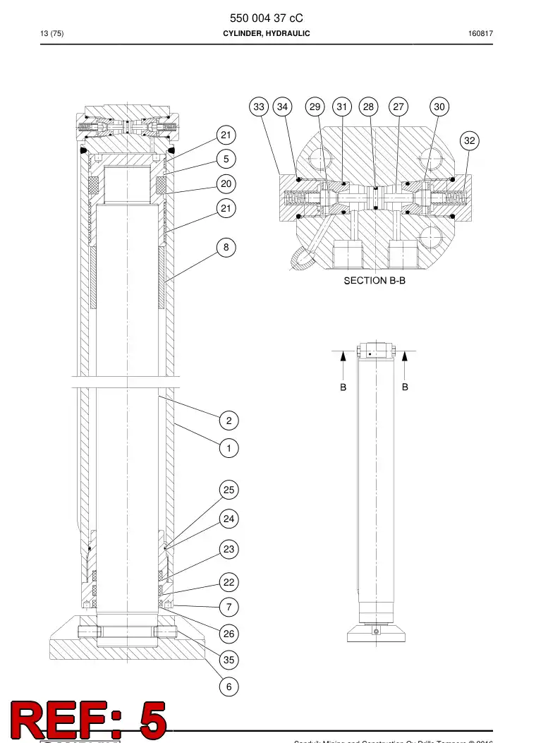 55013076b 550 130 76b PISTON - Sandvik Technical Drawing