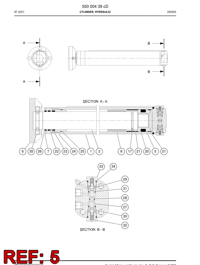 55013076c 550 130 76c PISTON - Sandvik Technical Drawing