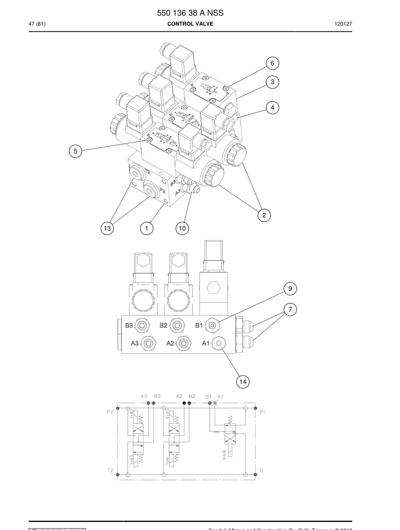 55013638 550 136 38 Control valve - Sandvik Technical Drawing