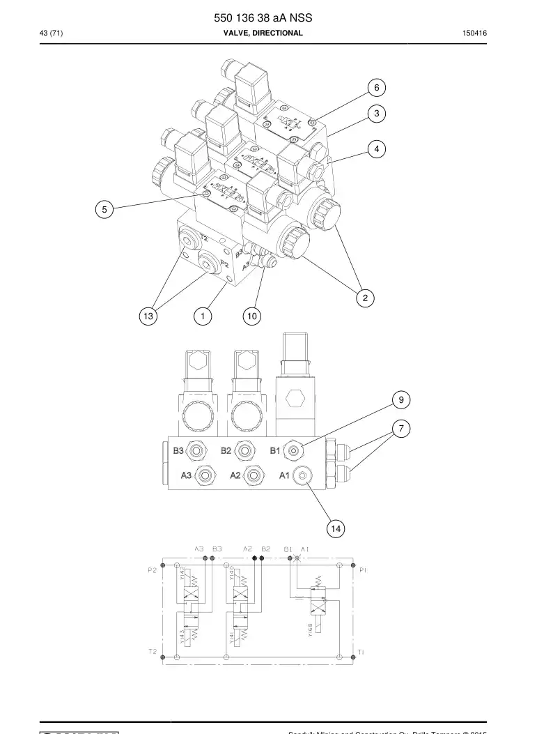 55013638a 550 136 38a Valve, Directional - Sandvik Technical Drawing