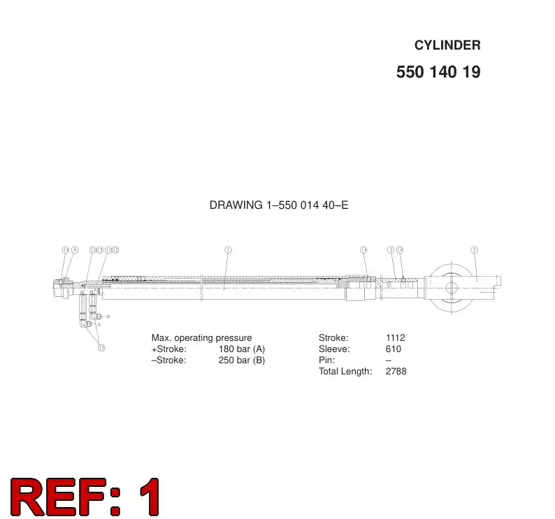 55014018 550 140 18 CYLINDER - Sandvik Technical Drawing