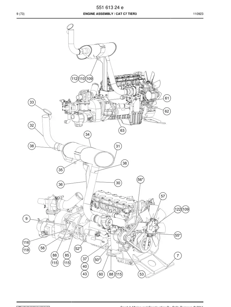 55016157b 550 161 57b Starting motor - Sandvik Technical Drawing