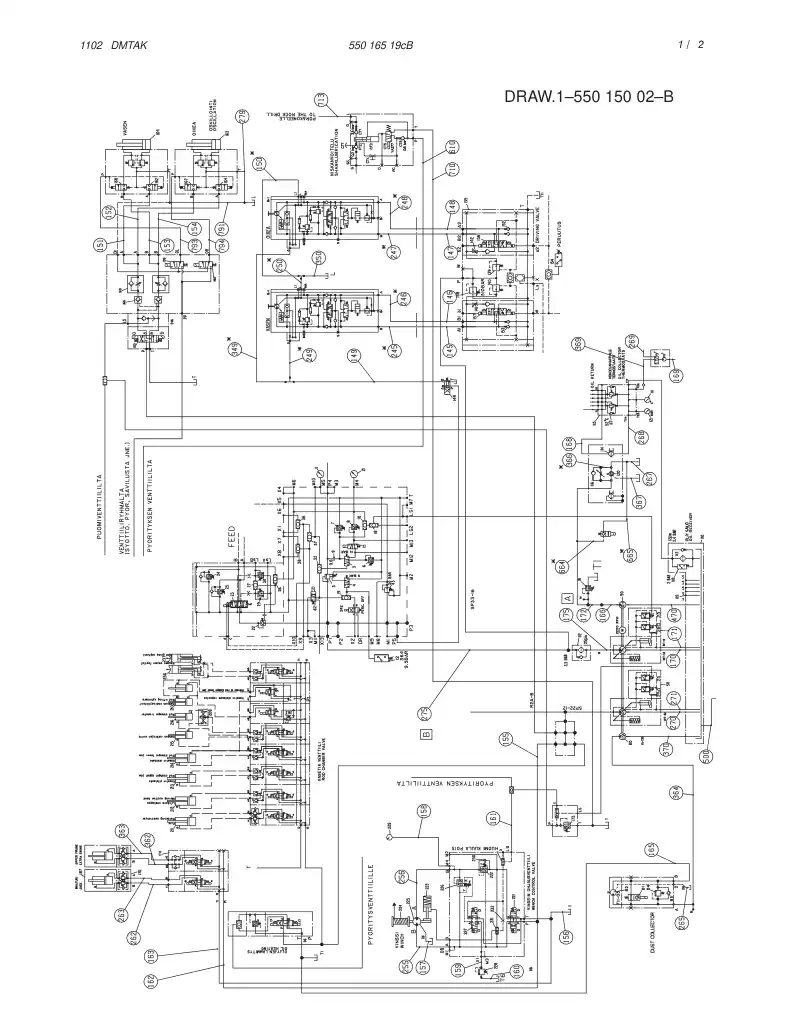 55016519bB 550 165 19bB HYDRAULIC DIAGRAM, CARRIER (1- - Sandvik Technical Drawing