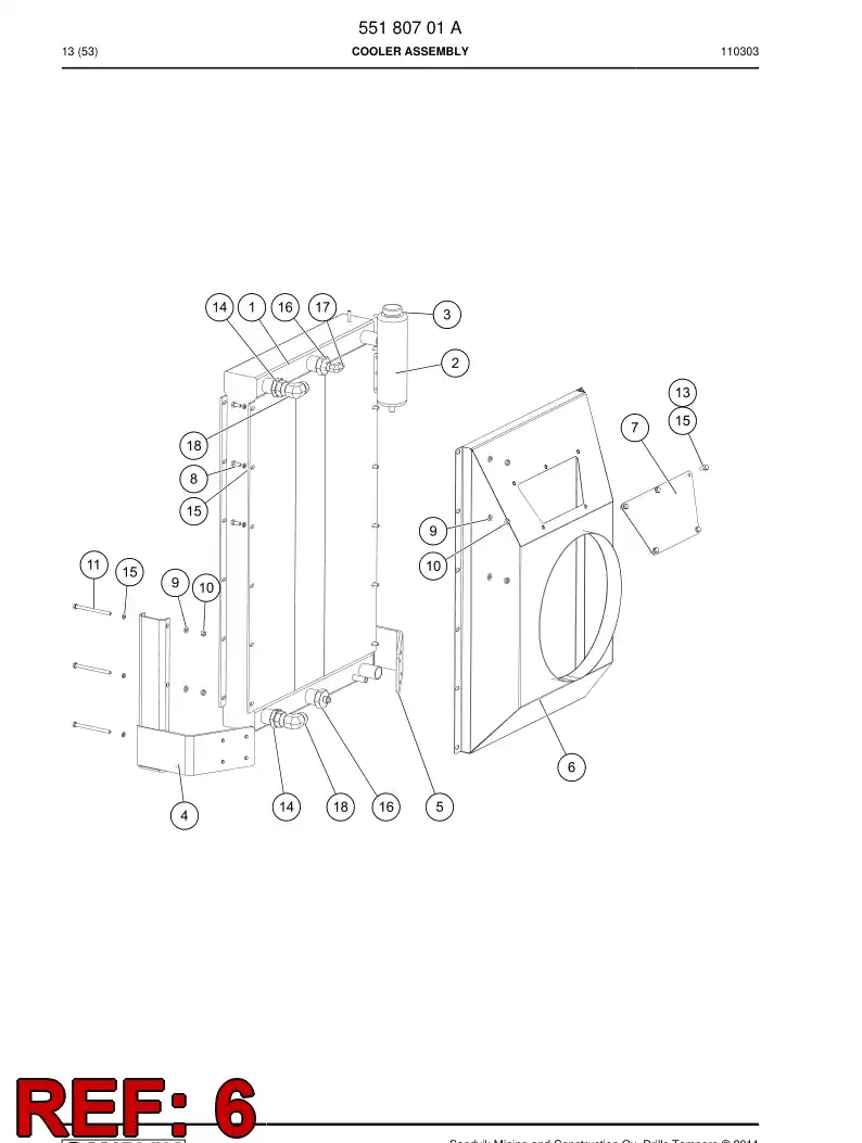 55016598a 550 165 98a Shroud, Fan - Sandvik Technical Drawing