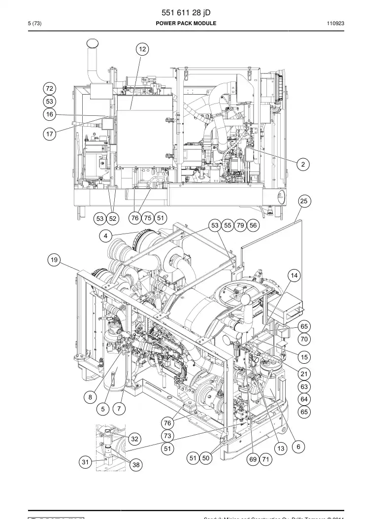 55016626d 550 166 26d Air receiver assembly - Sandvik Technical Drawing