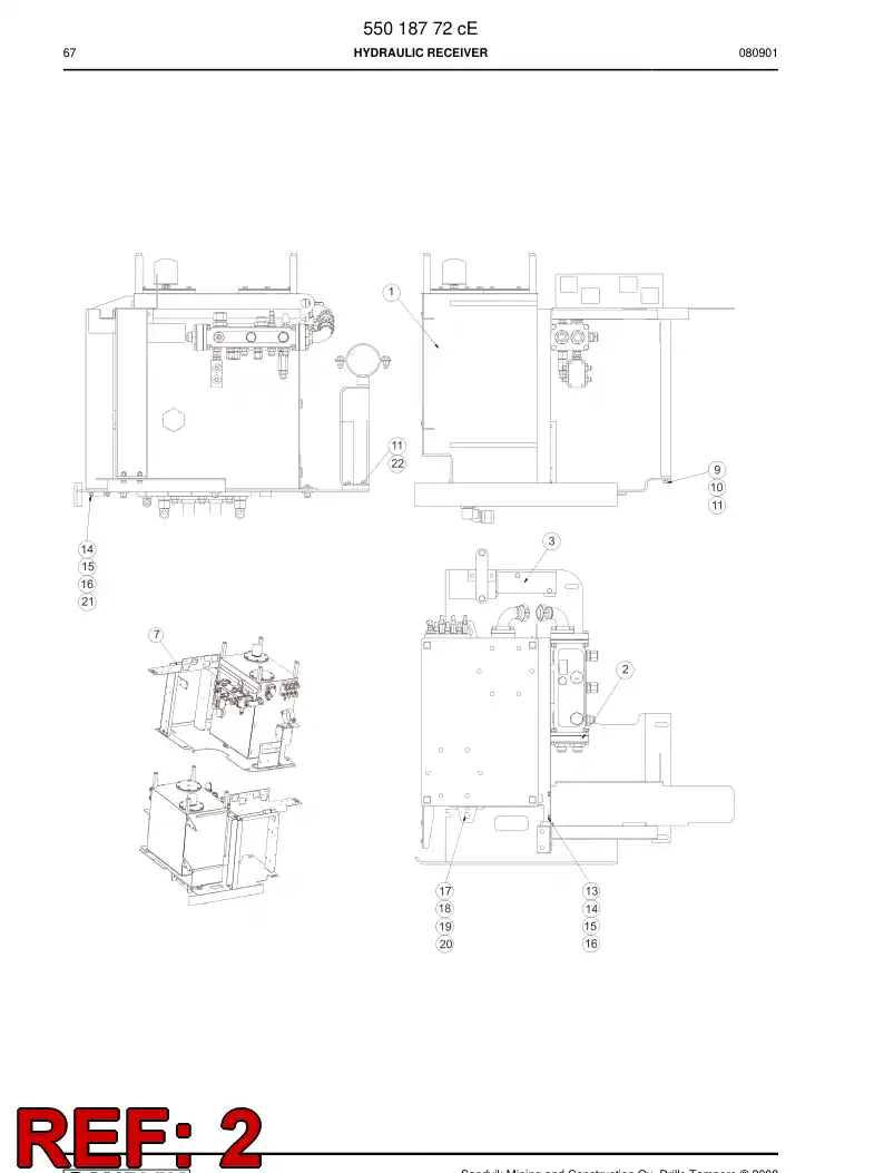 55017008a 550 170 08a Supporting block assembly - Sandvik Technical Drawing