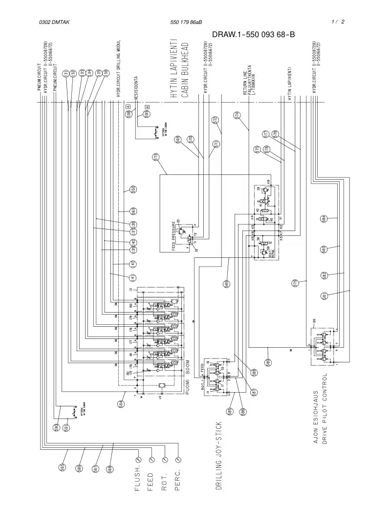 55017986aB 550 179 86aB HYDRAULIC DIAGRAM, CABIN (1-55 - Sandvik Technical Drawing