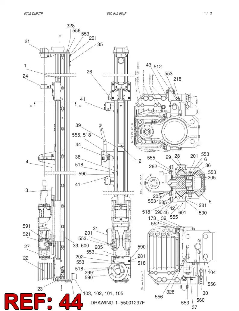 55018496 550 184 96 HOSE SUPPORT ASSEMBLY - Sandvik Technical Drawing