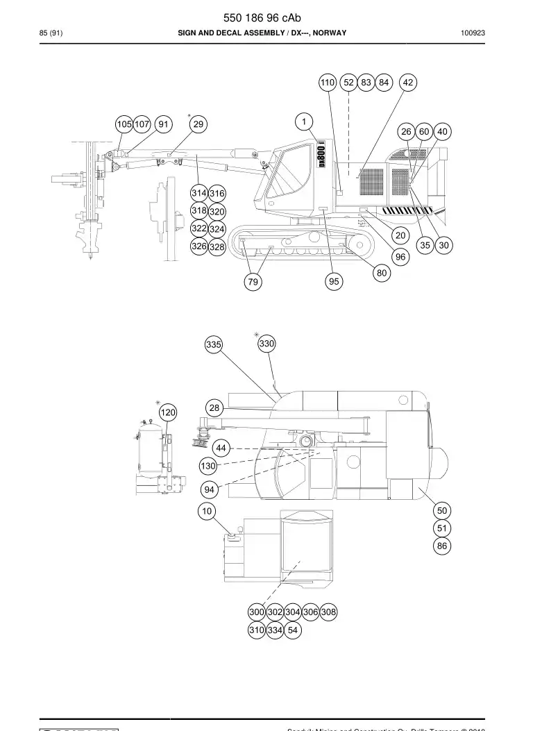 55018696c 550 186 96c Sign and decal assembly - Sandvik Technical Drawing