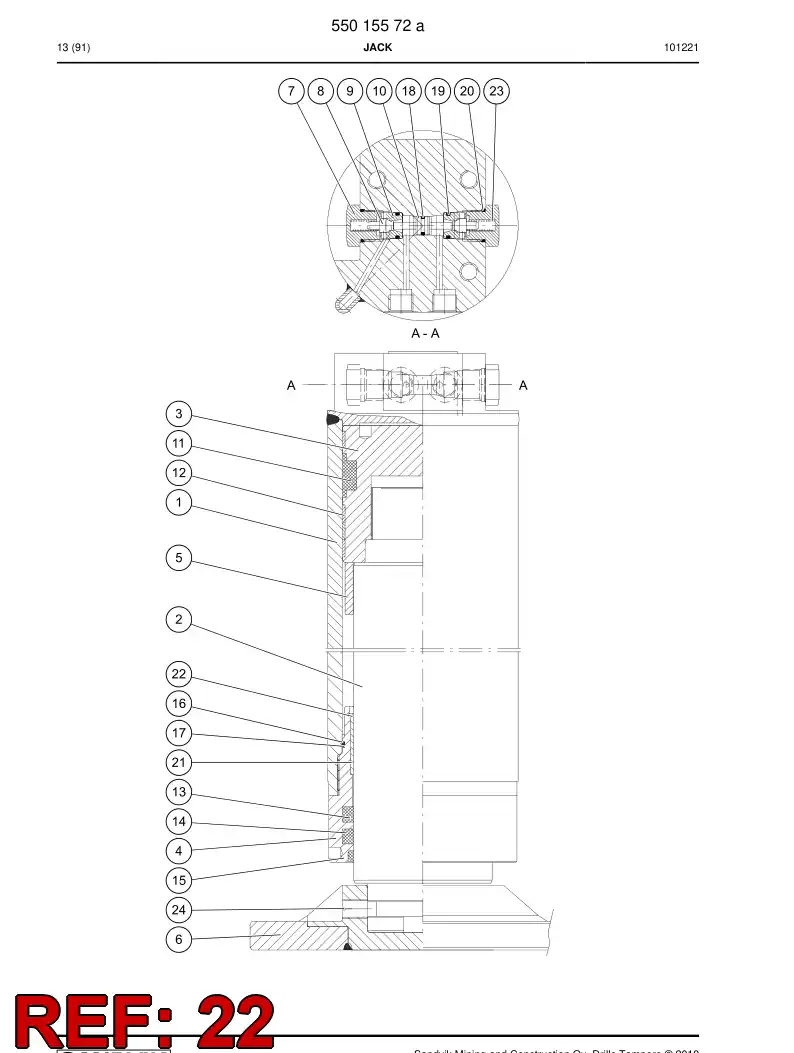 55018719a 550 187 19a Back up ring - Sandvik Technical Drawing