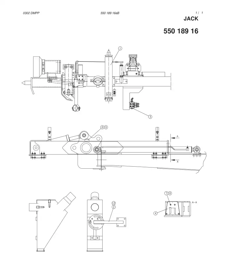 55018916aB 550 189 16aB JACK ASSY (FRONT) - Sandvik Technical Drawing