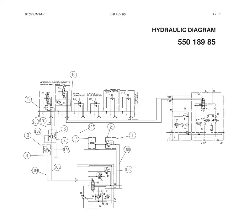 55018985 550 189 85 HYDRAULIC DIAGRAM,RADIAL PISTON - Sandvik Technical Drawing