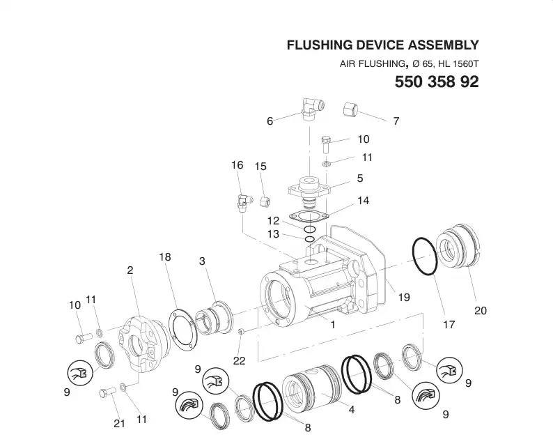 55019007 550 190 07 SEAL KIT FOR FLUSHING HOUSING - Sandvik Technical Drawing