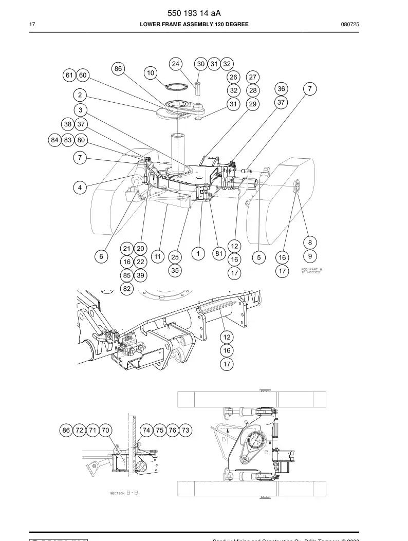 55019314a 550 193 14a Lower frame assembly - Sandvik Technical Drawing