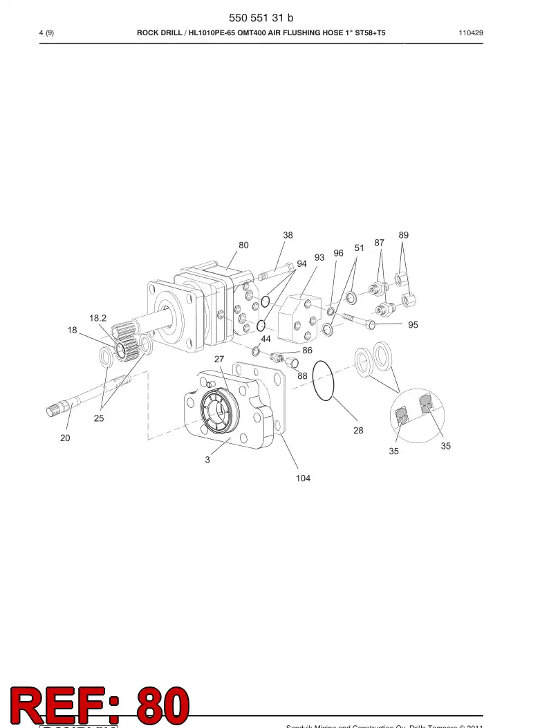 55019947 550 199 47 HYDRAULIC MOTOR ASSEMBLY - Sandvik Technical Drawing
