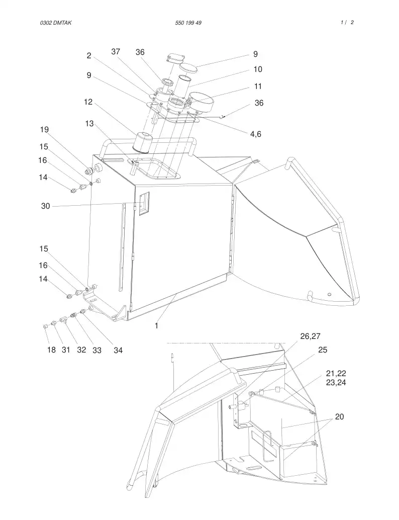 55019949aA 550 199 49aA FUEL TANK - Sandvik Technical Drawing